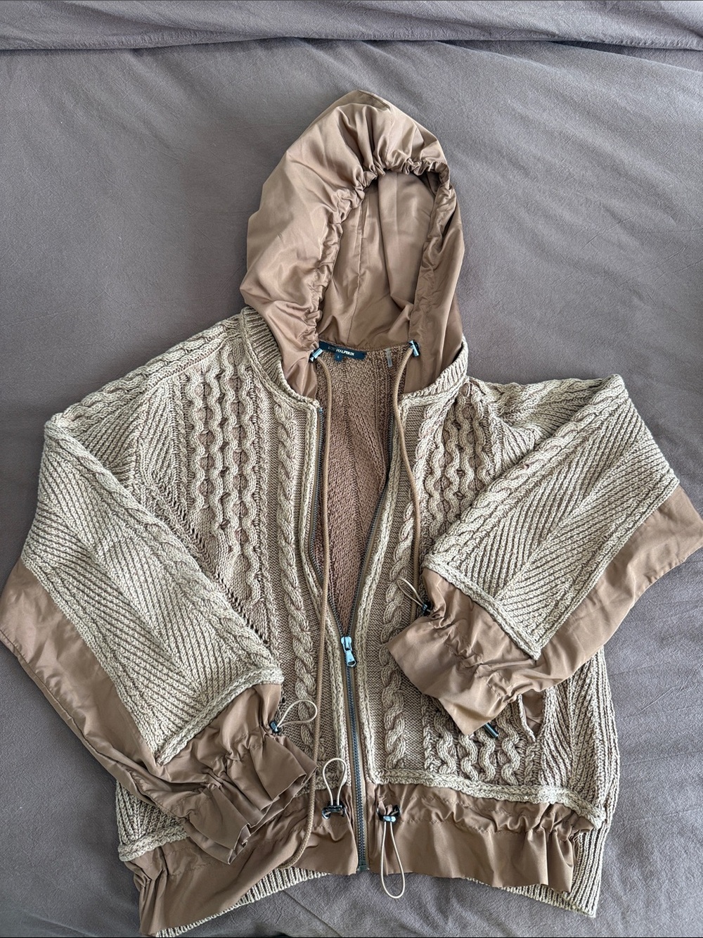 Kobi Halperin Beige Cable-Knit Hooded Jacket